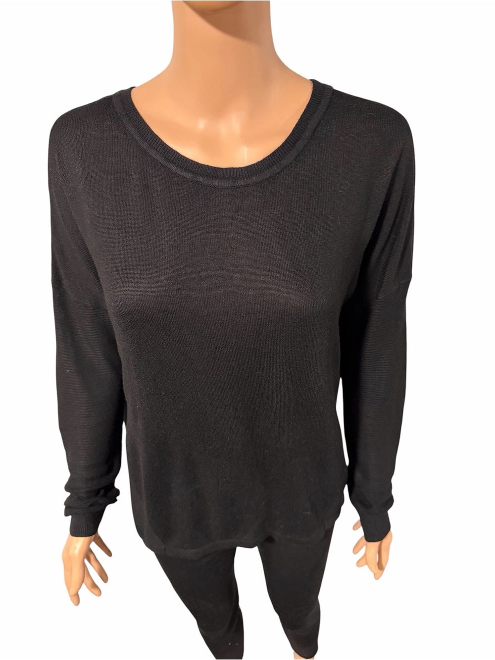 Pink Rose Black Lightweight Crewneck Long Sleeve Top